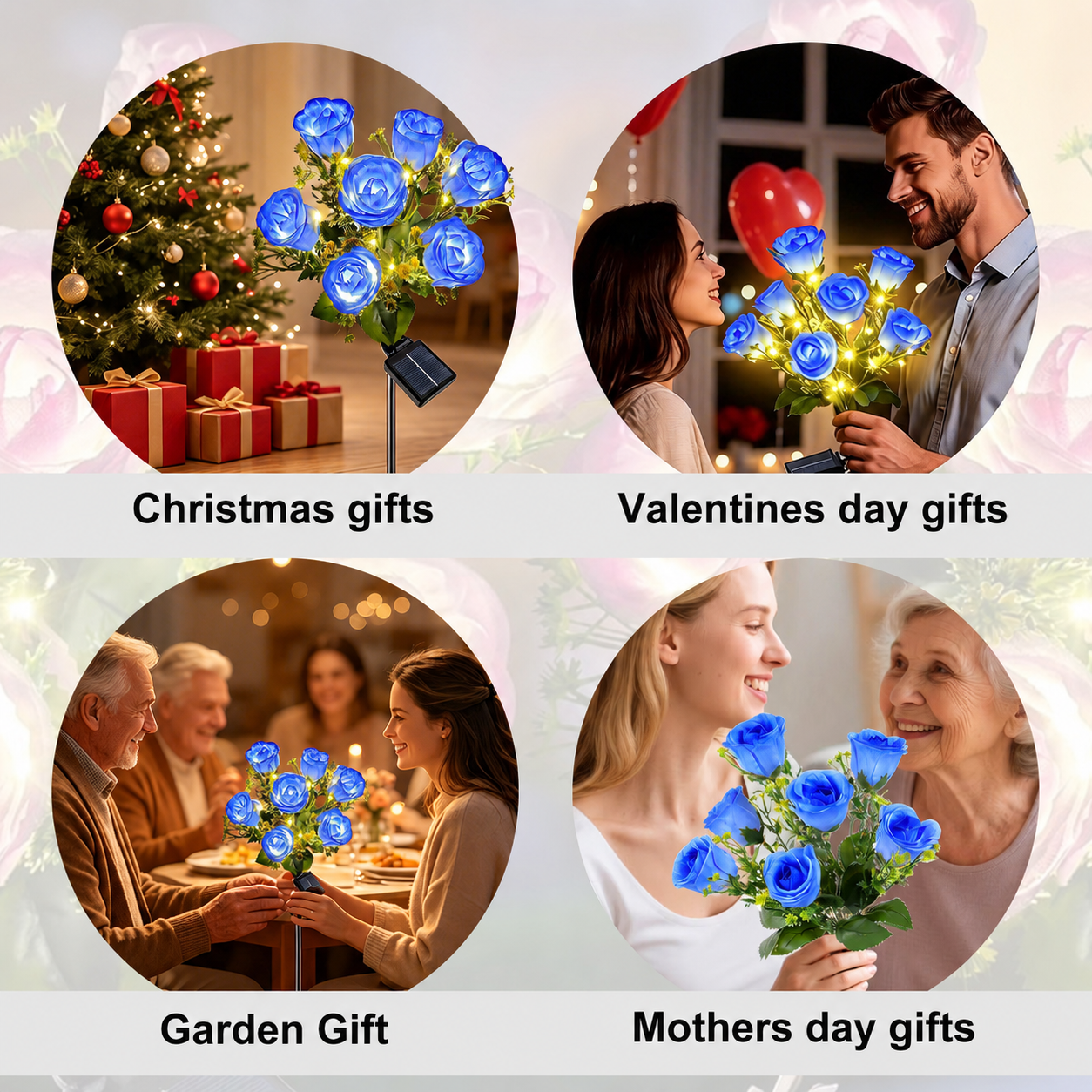Rirool Solar Rose Flower Garden Stake Lights 2-Pack Blue photo 3