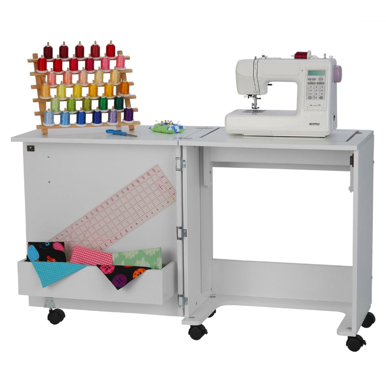 Arrow Cabinets Adjustable Judy Sewing and Craft Table with Storage, White