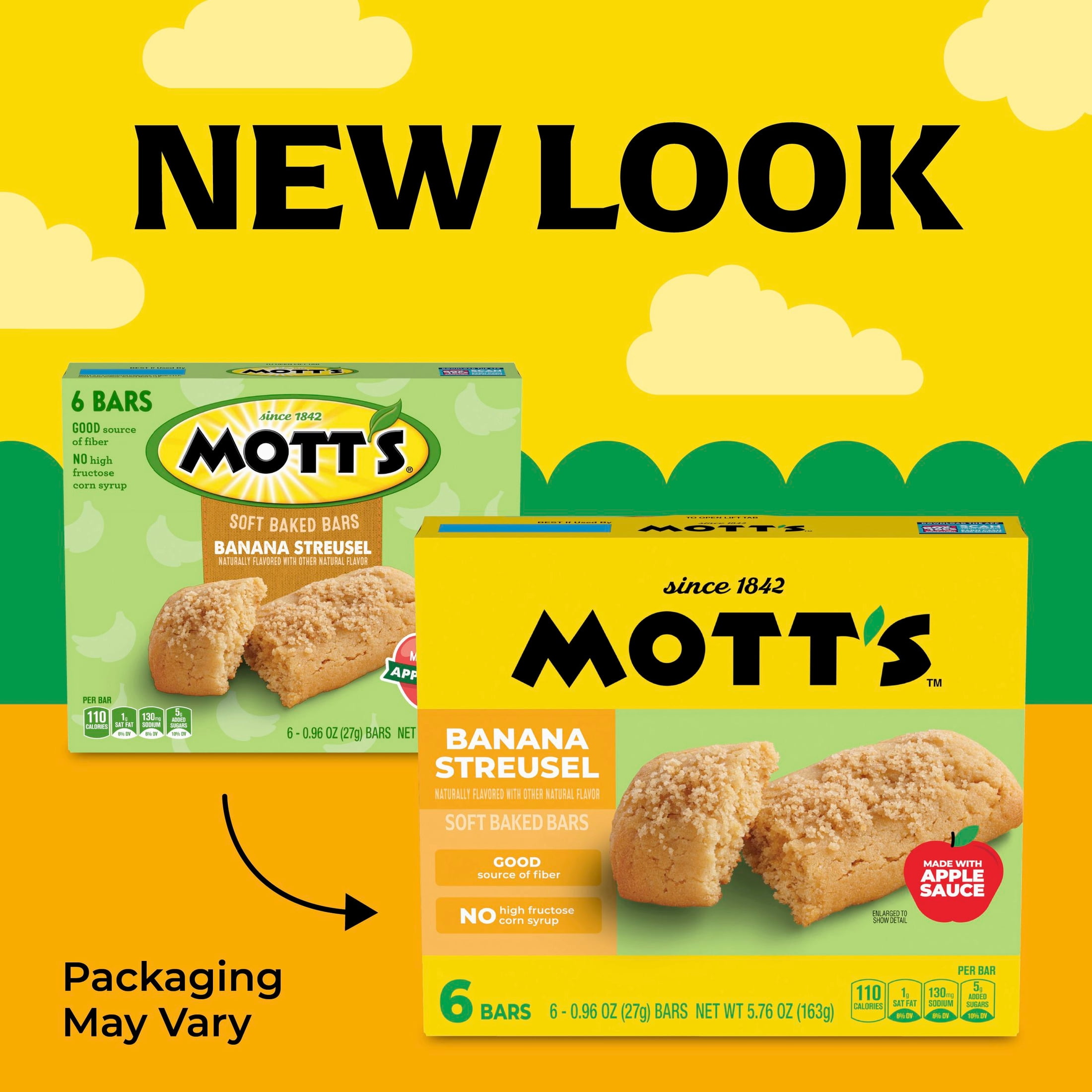 (8 pack) Mott's Soft Baked Bars, Banana Streusel, Made with Applesauce, 6 Count, 5.76 oz