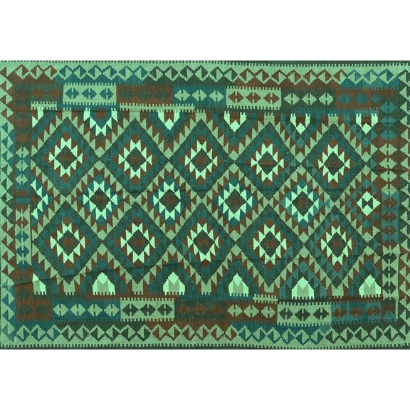 Ahgly Company Machine Washable Indoor Rectangle Southwestern Turquoise Blue Country Area Rugs, 5' x 7'