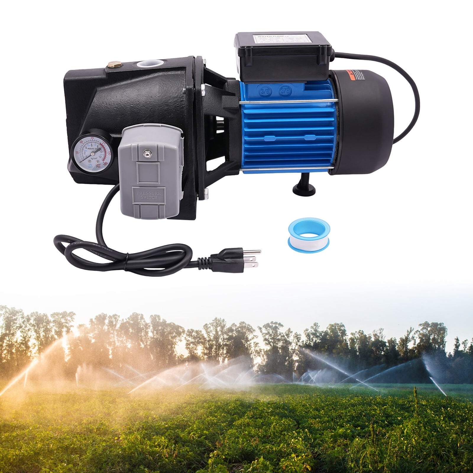 1HP Water Pump With Pressure Switch 1" Diameter Well Pump For Farm Irrigation Home Water Supply, Agricultural Irrigation