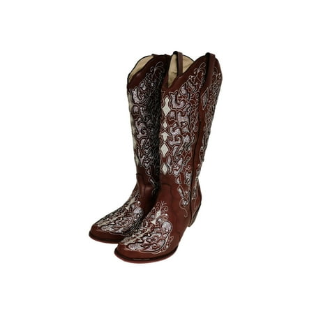 

Ymiytan Cowboy Boots for Women Rhinestone Pull-On Chunky Cowgirl Knee High Western Boots Brown 5.5