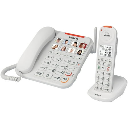 VTech - Amplified Corded/Cordless Answering System with Big Buttons Display - White