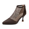 thumbnail image 4 of Womens Pointed Toe Stiletto Heels Rhinestone Booties Fashion Mesh Ankle Boots Ballroom Dance Shoes Sandal Heels, Coffee, Size 8.5, 4 of 9