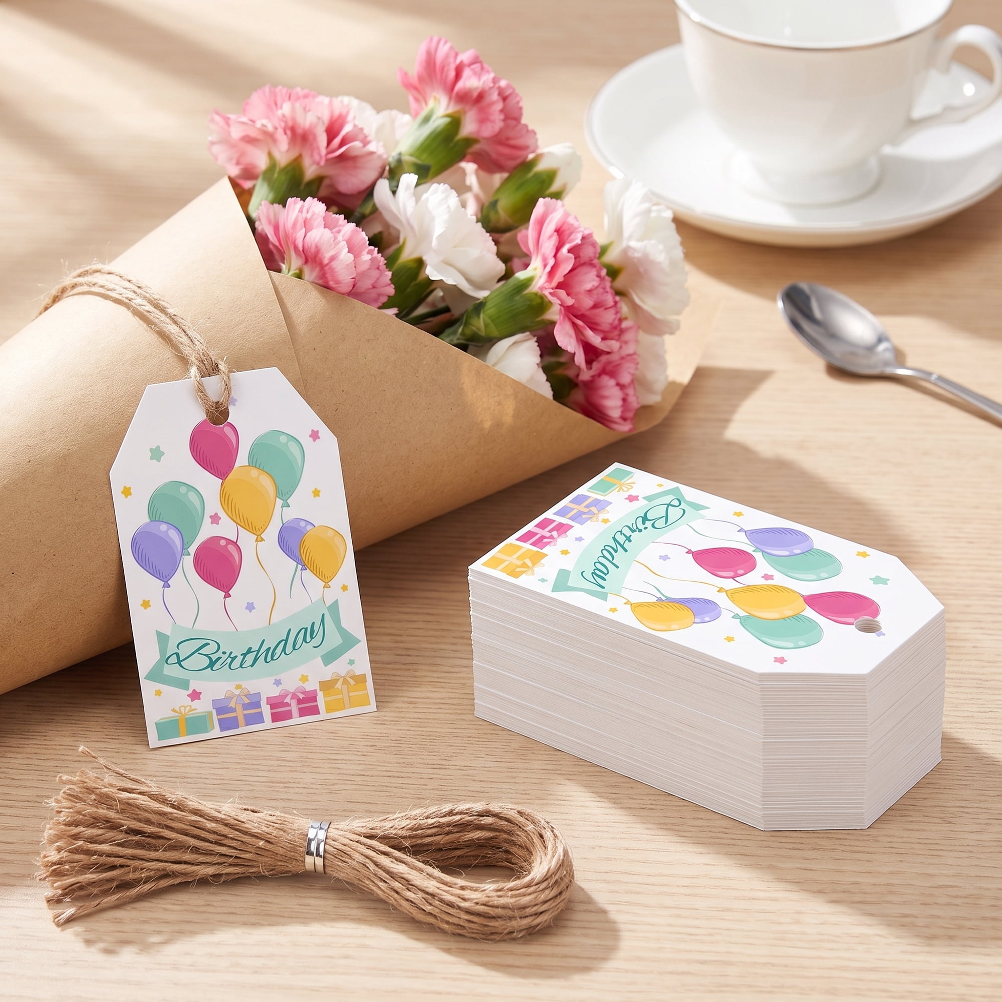 Unique Bargains Vibrant Birthday Gift Tags with Jute Twine Balloon Pattern 2.2" x 3.3"