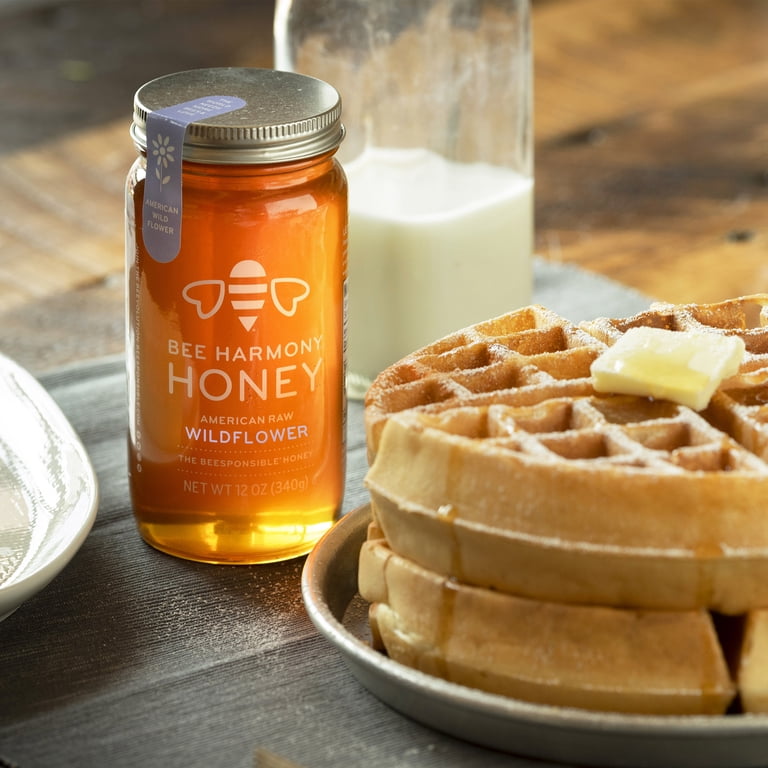 Bee Harmony Wildflower Honey 12 oz Glass Jar Raw Unfiltered, U.S.