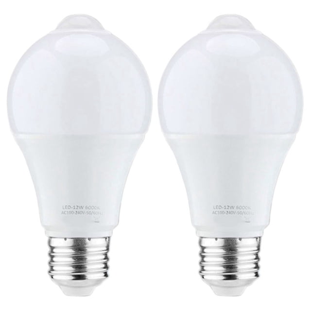 2X Bombilla de Luz con Sensor de Movimiento de 12W, Bombilla LED de Seguridad Activada Por Movimiento para Exteriores / Interiores, 1000LM, E26 / B22,3500K Blanco CáLido