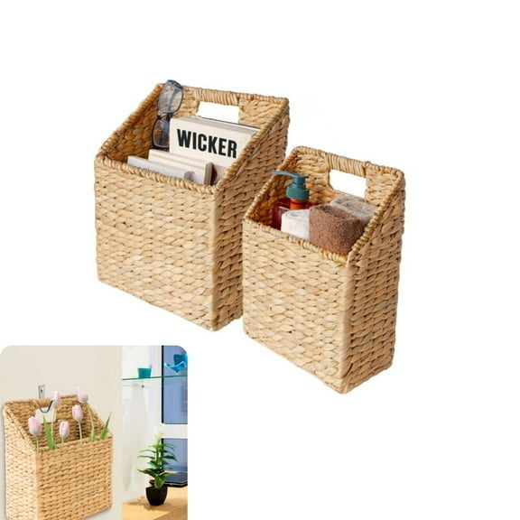 Pack of 2 Vintage Decor Storage Basket,QZS Hanging Craft Basket for Files,Woven Storage Organizer with Handle for Kitchen,Home