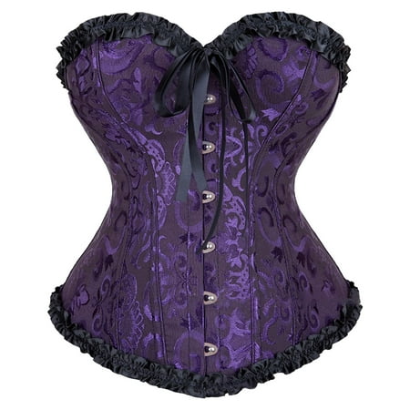 Hantrom Shapewear Shapewear Tummy Control Women S Corset Top Bustier Plus Size Women S Overbust Satin Floral Lace Up Trim Women Bustier Corset Top Skims Shapewear Body Shaper Shape Wear Purple S