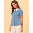 thumbnail image 3 of INSPIRE CHIC Blusa De Manga Corta Para Mujer Con Cuello Peter Pan En Contraste Negro XS INSPIRE CHIC Camisa, 3 of 5