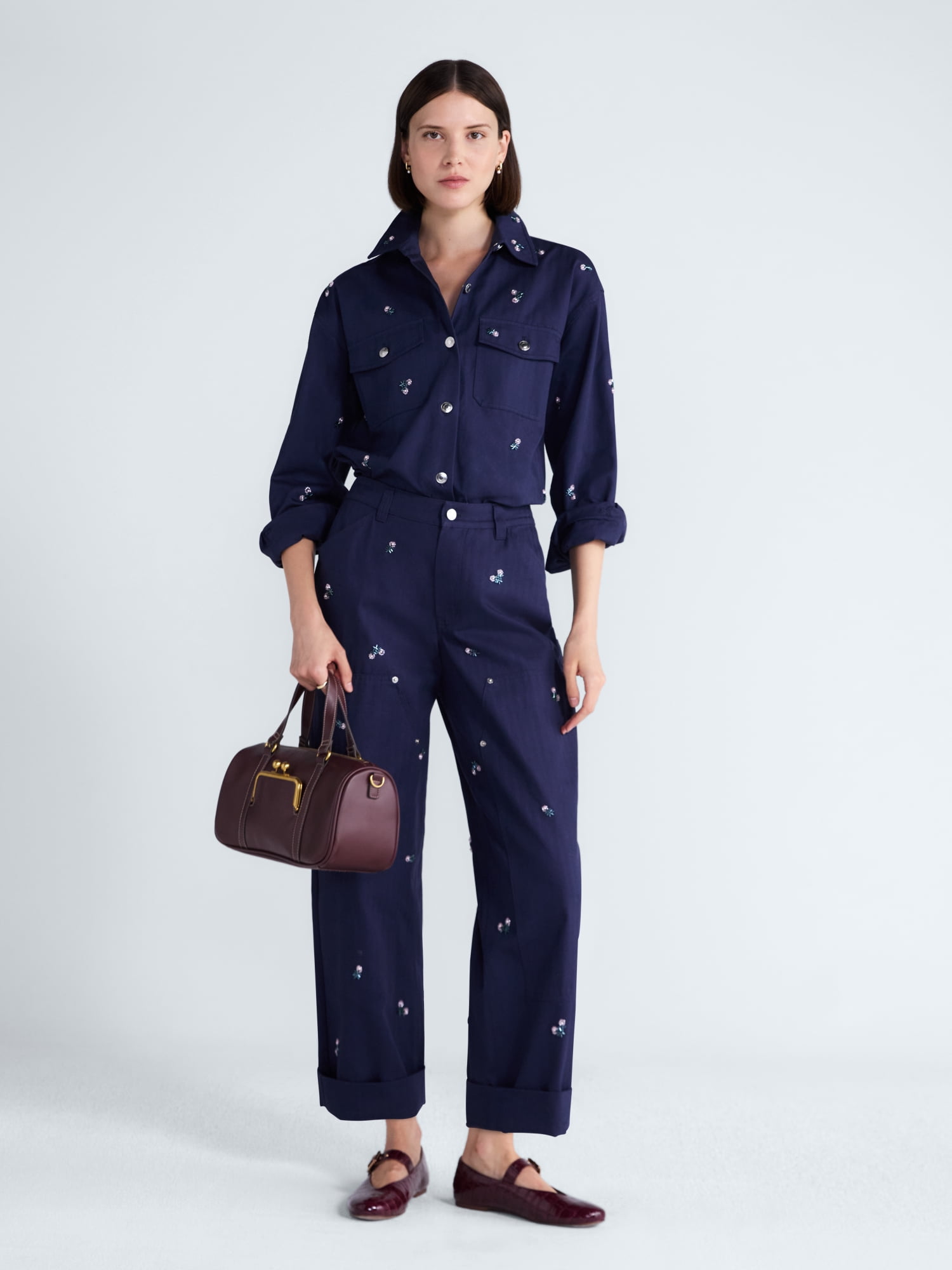 Free Assembly Women's Embellished Cotton Utility Shirt With Long Sleeves, Sizes XS-XXL