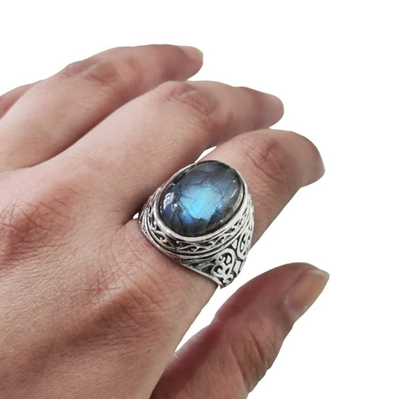Labradorite Mans Ring, Natural Blue Fire Labradorite, Unisex Ring, Silver Jewelry, 925 Silver Ring, Birthday Gift, Heavy Men Ring, Arabic Design, Ottoman Style Ring, Christmas, Turkey Mens Signet Ring