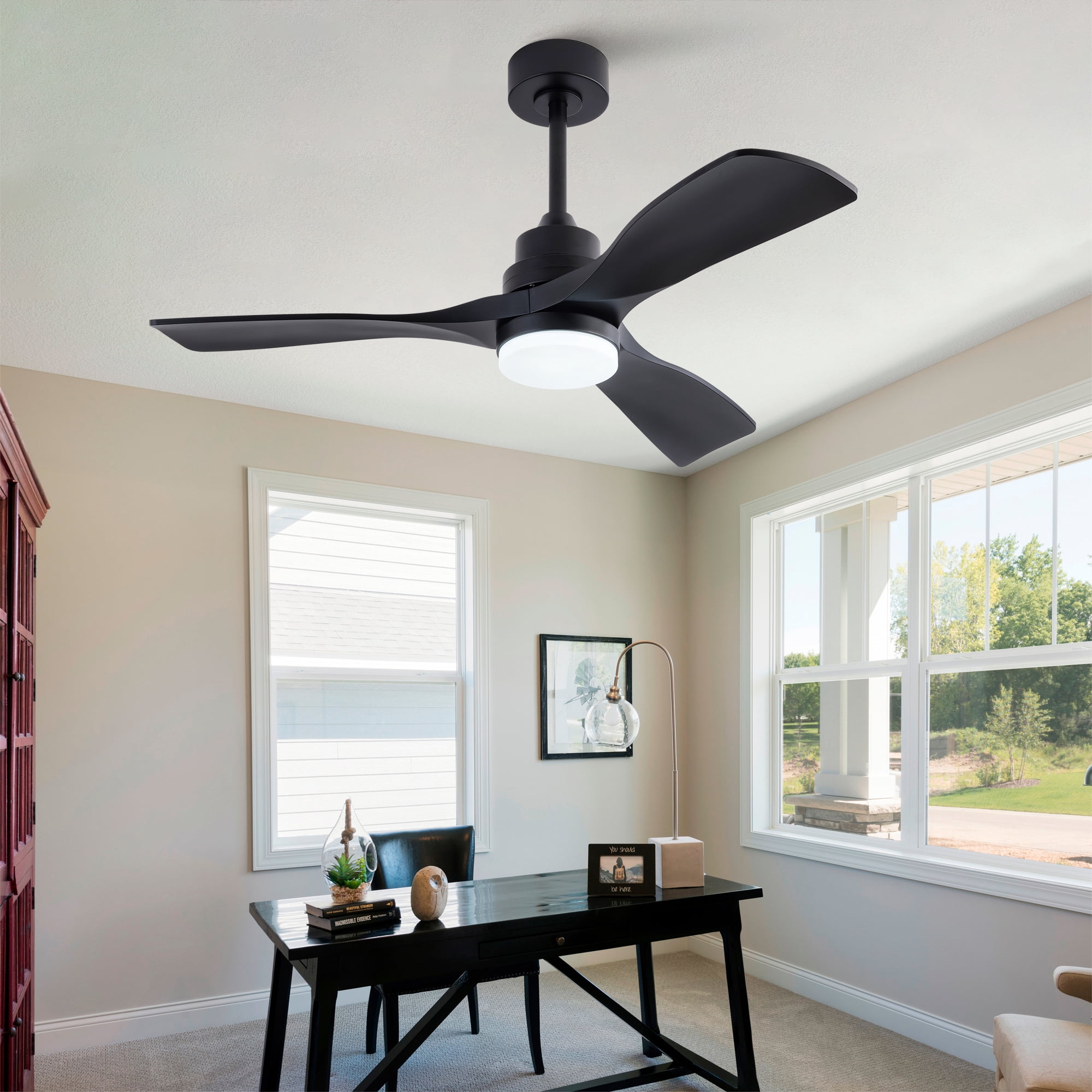 Ceiling Fan with Lights, 42 Inch Remote Control 3 ABS Blades Outdoor Ceiling Fan for Patio Farmhouse Bedroom, Black