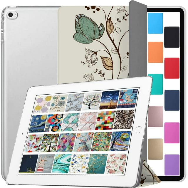 DuraSafe Cases iPad 9,7 Pouces 5 6e Gén Air 1 2 MRJN2LL/A MR7G2LL/A MR7F2LL/A MP2F2LL/A MP2G2LL/A MPGT2LL/A Étui iPad Imprimé avec Dos Rigide Givré Translucide - Fleurs Aquarelle