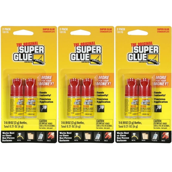 The Original Super Glue 0.10oz Containers, 3 Pack, 6 Count