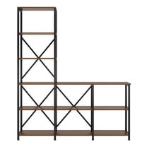 Yardi Yarda 9-Shelf Bookshelf, Industrial Ladder Corner Etagere Bookcase, Brown