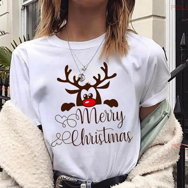 Camiseta de Reno de Navidad para mujer, ropa de talla grande