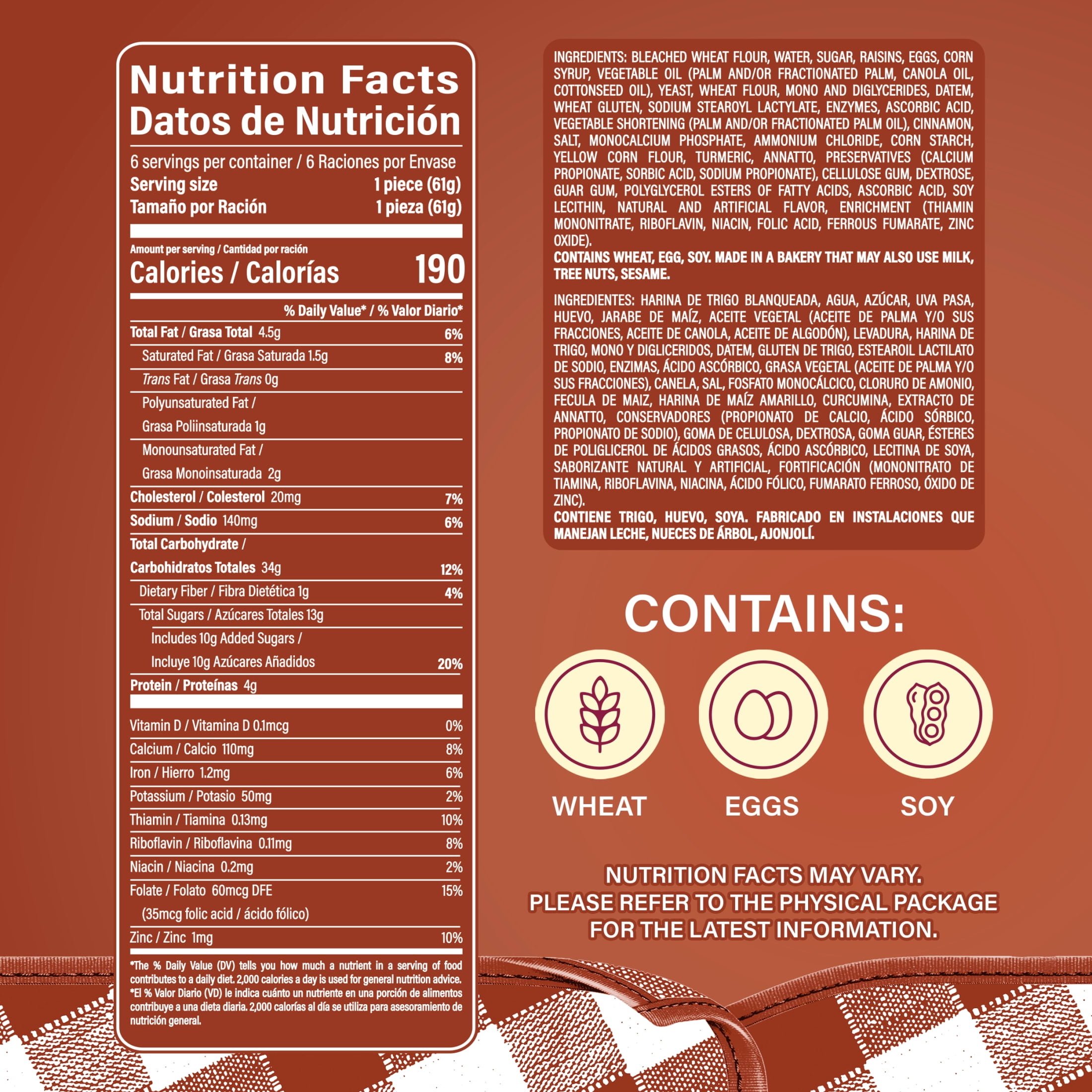 Bimbo Roles de Canela con Pasas Cinnamon Rolls with Raisins, 6 count, Pastries, 12.88 oz Bag