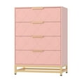thumbnail image 1 of YUSAZENS Storage Cabinet, 4 Drawer Triangle Pattern Chest - MDF + PB + Iron, Pink, Modern Storage for Bedroom, Living Room, or Office, 1 of 4