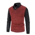 thumbnail image 2 of UVEASISHA Mens Sweaters Fake Two Piece 1/4 Button Up Lapel Fall Pullover Striped Casual Jumper Tops Long Sleeve Cozy Knitted Sweater 2025 Fashion Business Shirts Sales Today Wine 2XL, 2 of 6