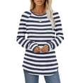 thumbnail image 4 of Kaemgyyd Women Striped Long Sleeve Sweater Causal Oversized Knit Pullover Tops Loose Crewneck Ribbed Fall Clothing with Thumb Hole, 4 of 6