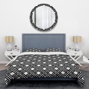 Designart 'Monochrome Geometric Pattern II' Mid-Century Duvet Cover Set