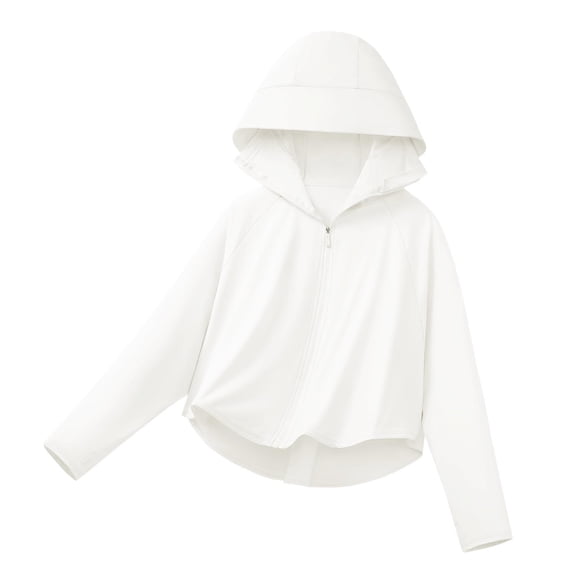 Riecok Sun Protection Jacket for Kids Long Sleeve Coats Lightweight Breathable Tops Running Hiking Clothes White 7-8 Years