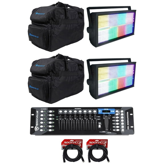 (2) Rockville STAGE PANEL 864 RGB DMX Wash Lights Strobe Matrix Controller Bags
