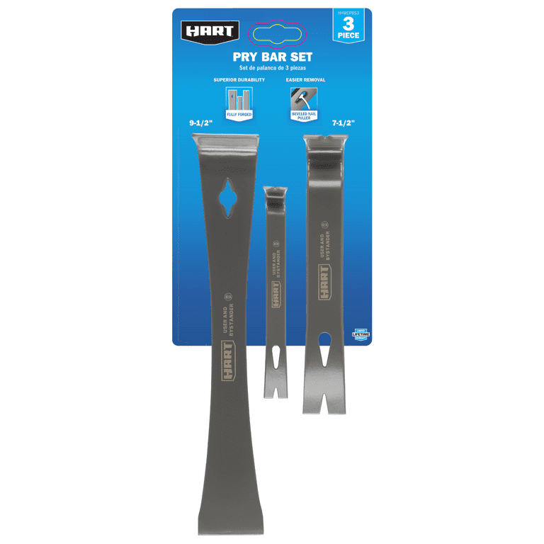 HART 3-Piece Pry Bar Set, Fully Forged Steel, Beveled Nail
