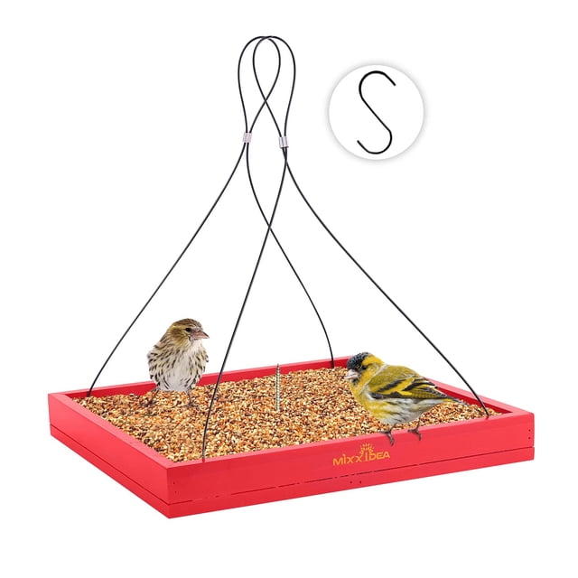 Bandeja colgante de madera para pájaros MIXXIDEA, 33 x 33 x 36 cm, color rojo