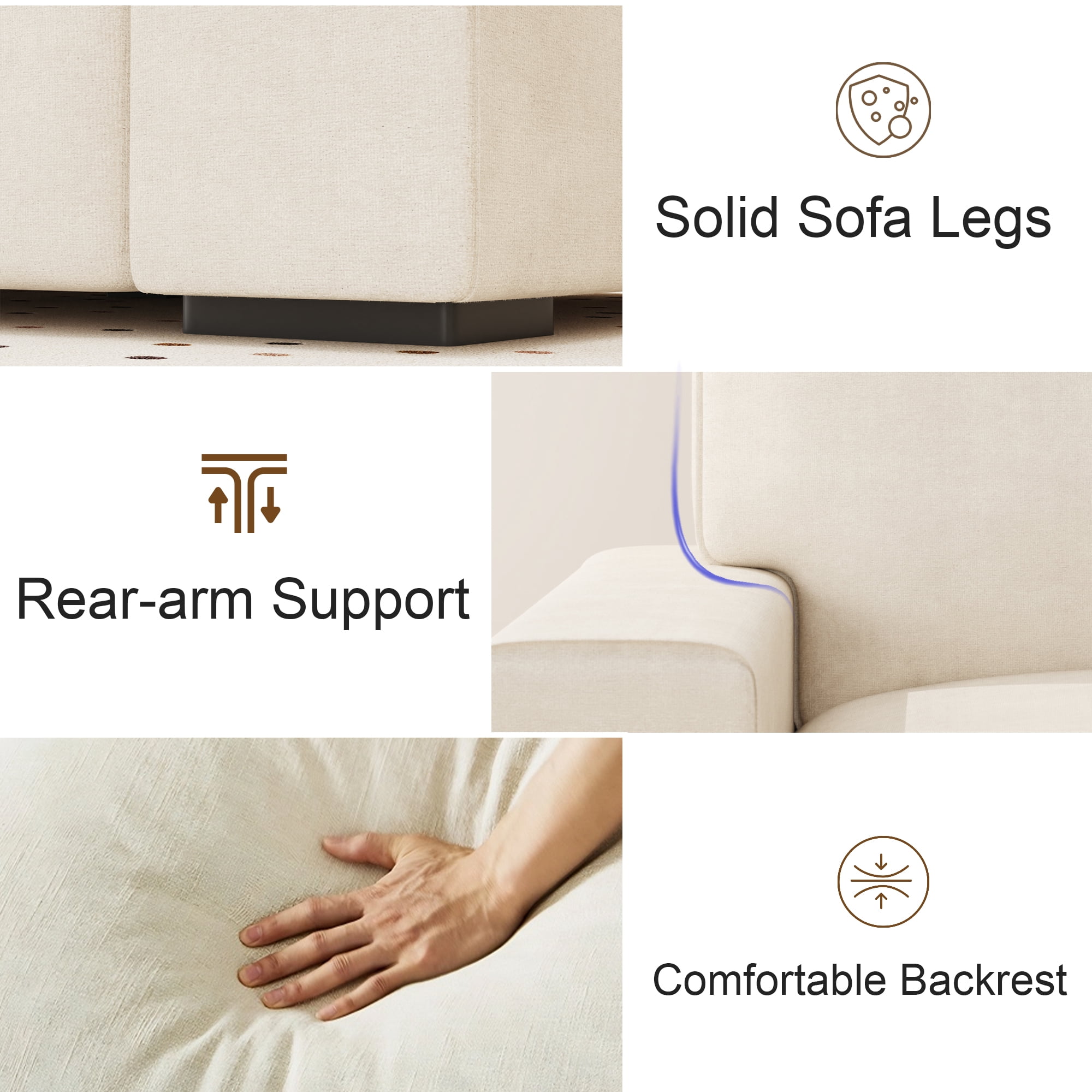 AAQZ 87" Comfy Sofa for Living Room, 3 Seater Chenille Fabric Couch for Small Space, Beige