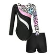 thumbnail image 4 of iixpin Girls Sparkle Ballet Dance Unitard Biketard with Gymnastic Shorts Long Sleeve Leotards Set Athletic Tracksuit Leopard 14, 4 of 7
