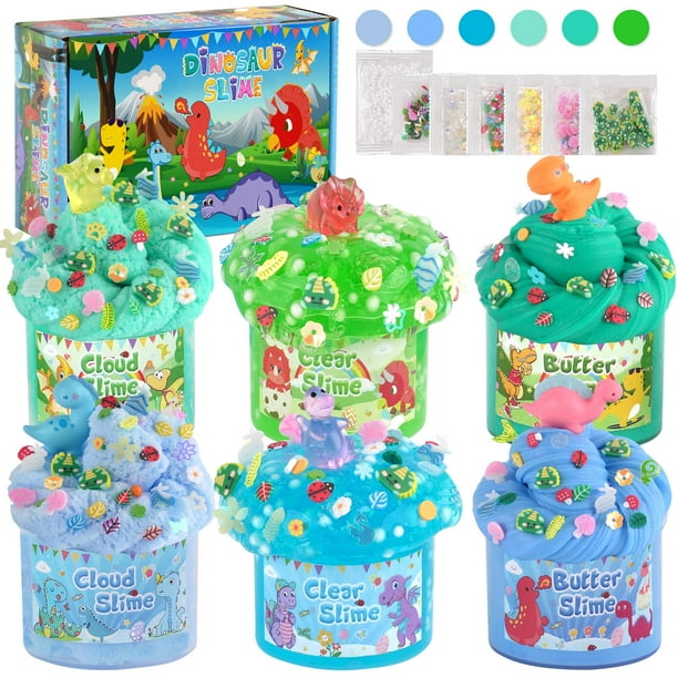 Slime Kit LAWOHO Dinosaur Cloud Butter Clear con complementos Glow
