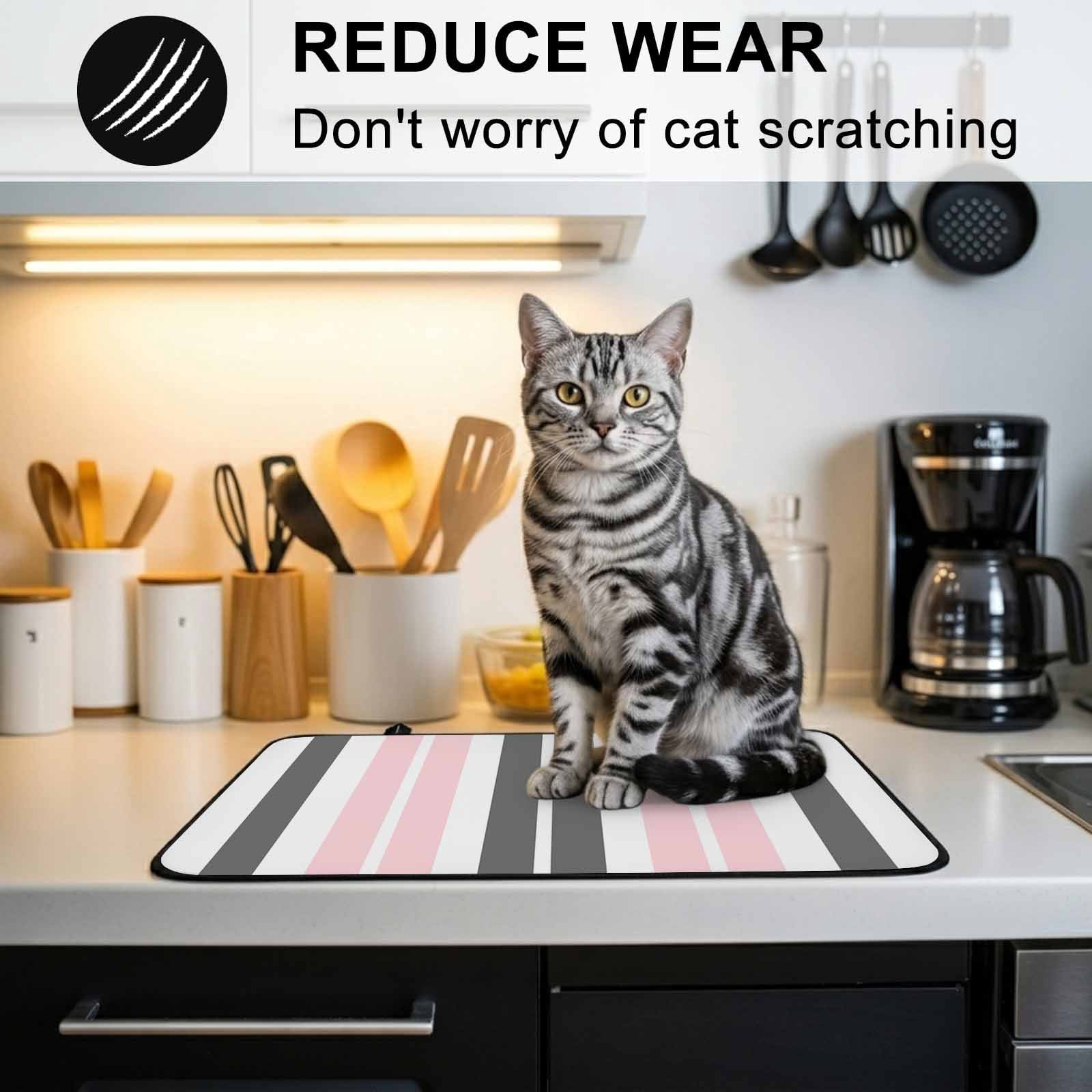 Pink Grey Striped Stove Top Cover for Electric Stove, Heat-proof & Non Slip Glass Top Stove Cover Protector, Gray Modern Abstract Art Kitchen Flat Cooktop Rubber Mat 28.5x20.5 Inches