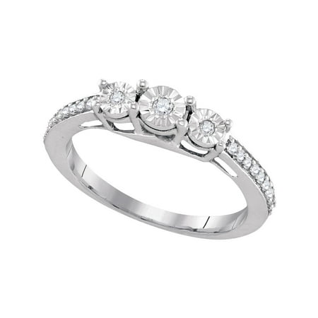 3 Stone Diamond Band Size - 7 - Solid 925 Sterling Silver Round White Diamond Engagement Ring OR Fashion Band Prong Set 3 Stone Shaped Past present future Ring (1/6 cttw) ()