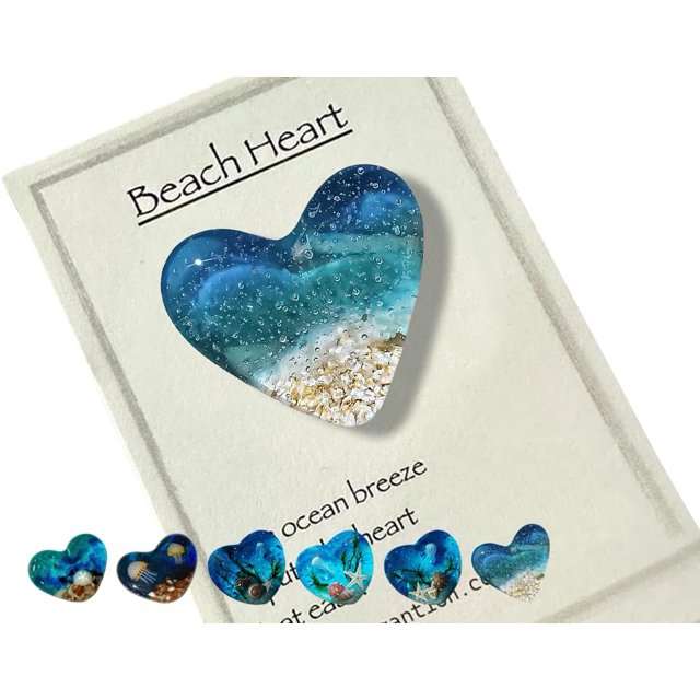 Corazón de bolsillo de vidrio para playa, adorno de corazón de vidrio oceánico hecho a mano con fusión de mar natural, ficha de bolsillo de corazón de vidrio fusionado, mini ficha linda y duradera con