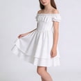 thumbnail image 2 of Loopsun 8-13 Years Big Girls Short Sleeve Ruffled Solid Summer Casual Dress White, 10-11 Years, 2 of 4
