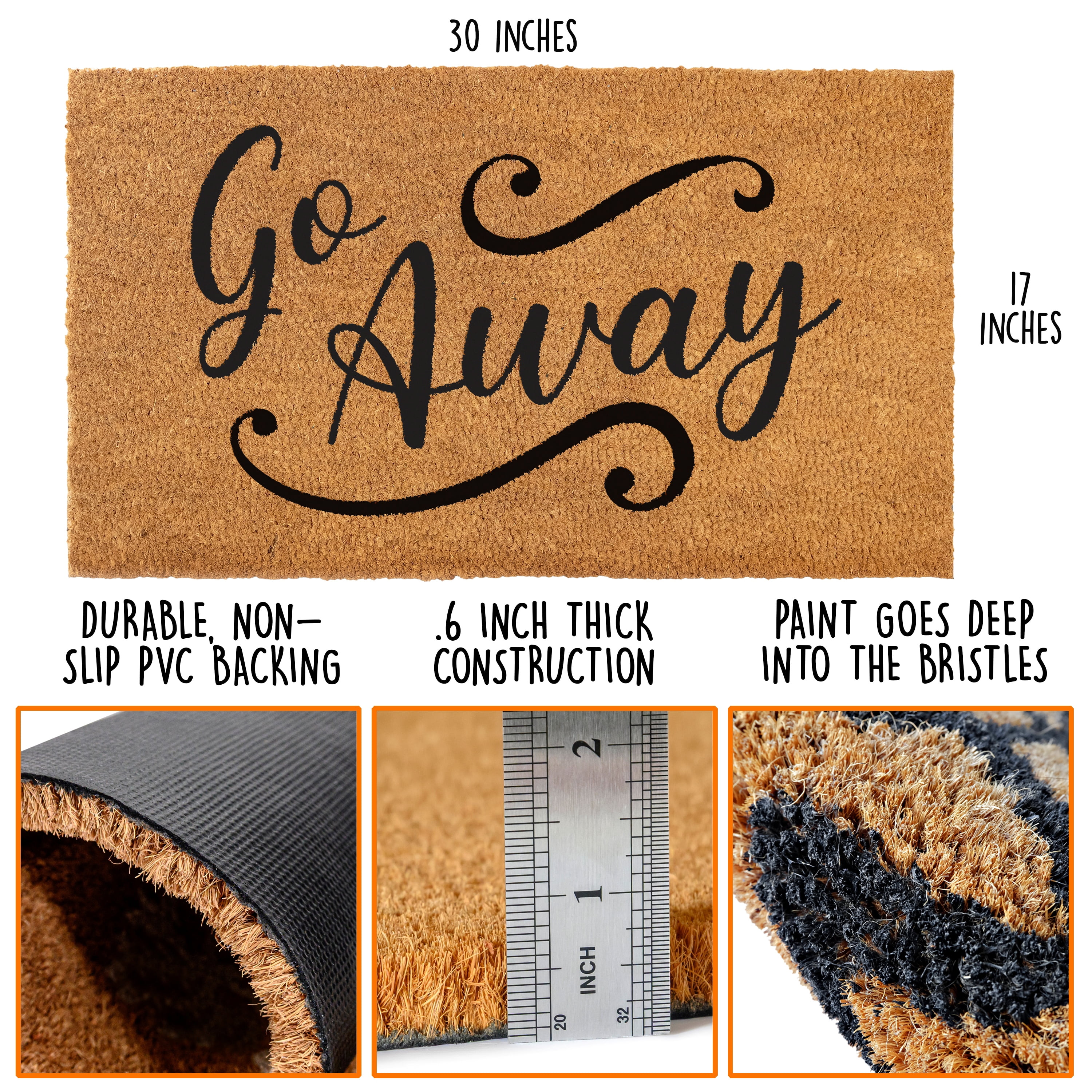 MAINEVENT Go Away Coir Doormat 30x17 Inch, Funny Outdoor Welcome Mat for Outside