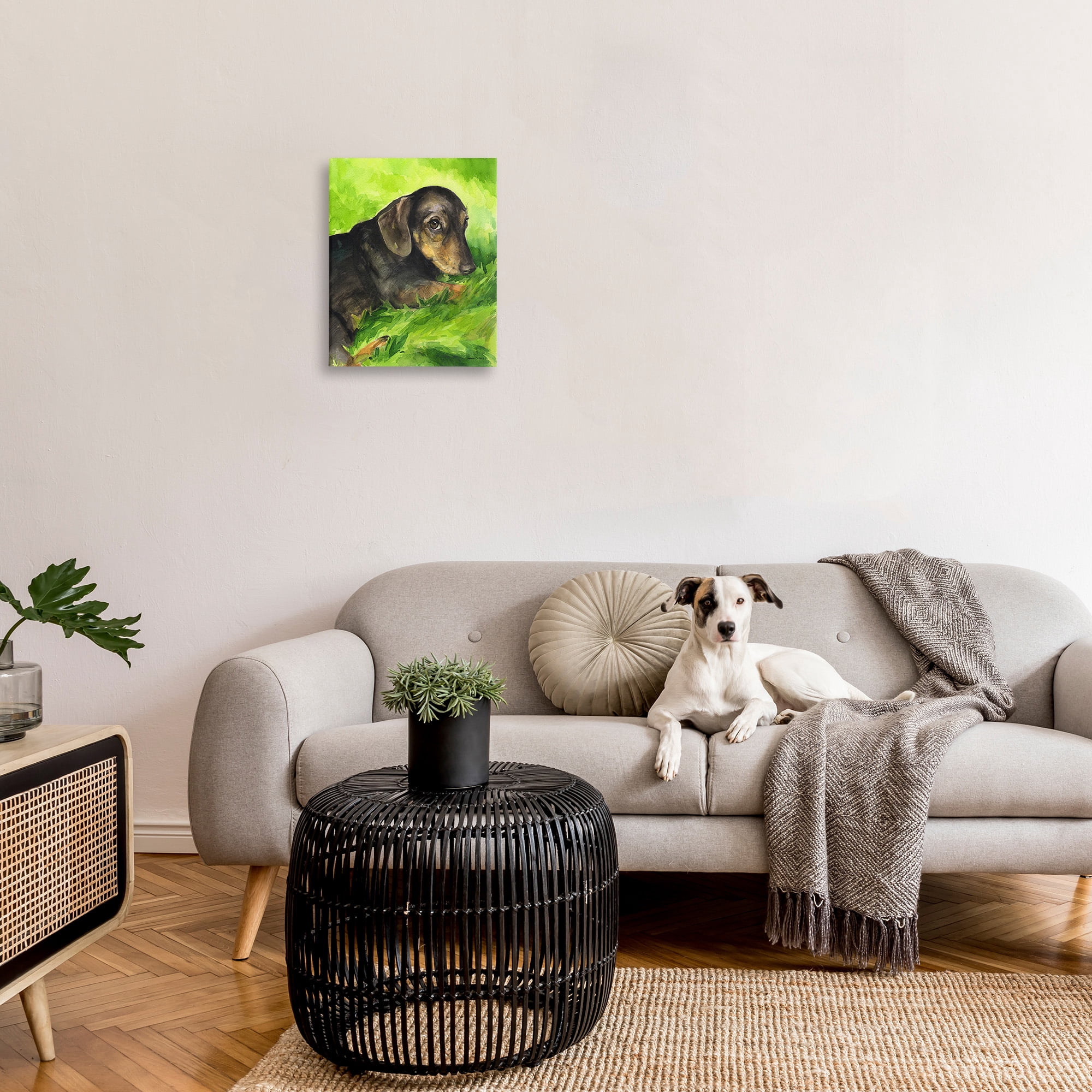 Stupell Industries Dachshund Relaxing in Grass Animals & Insects Painting Gallery Wrapped Canvas Art Print Wall Art, 16 x 20