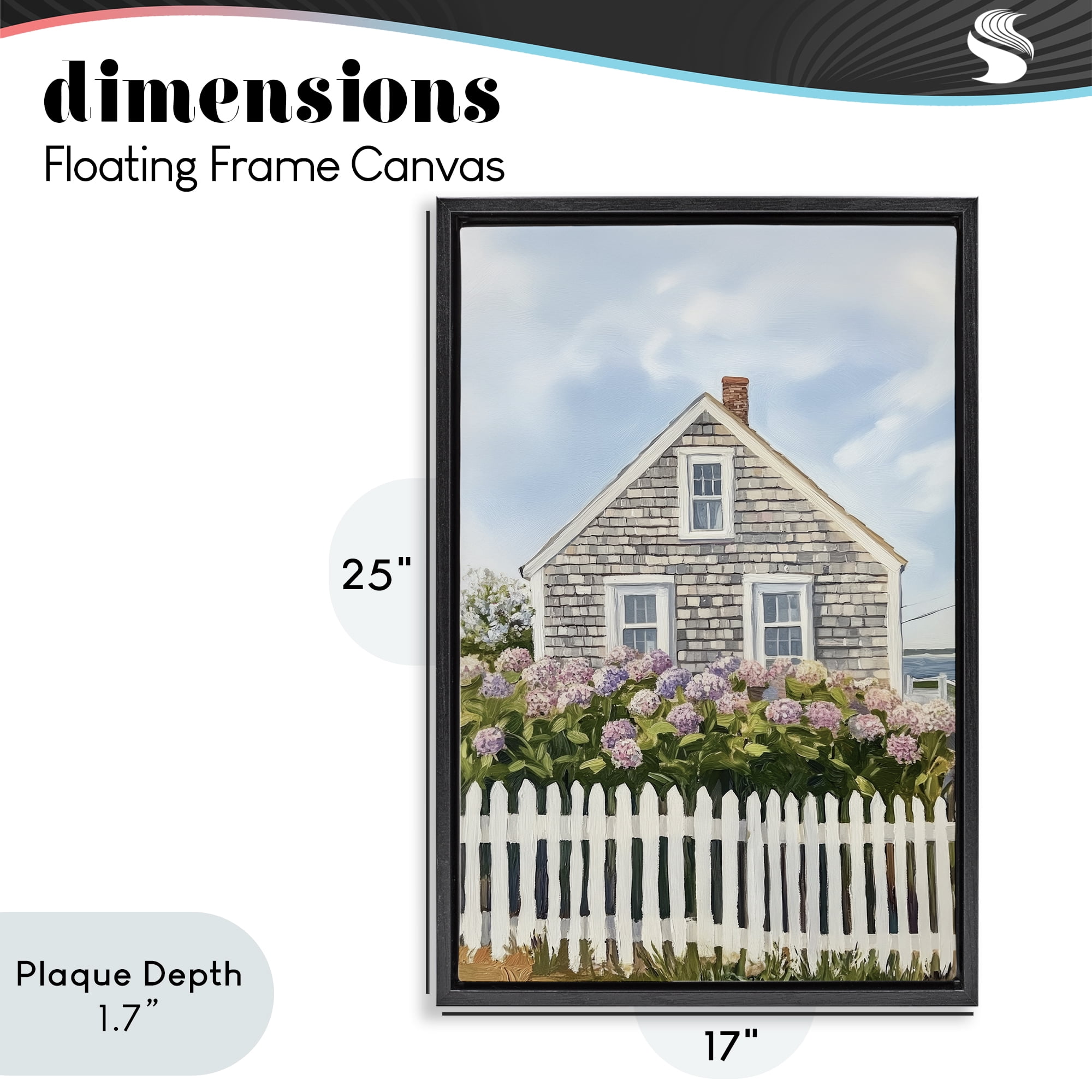 Stupell Industries Coastal Cottage Hydrangea Garden Black Framed Floater Canvas Wall Art, design by Sisi and Seb