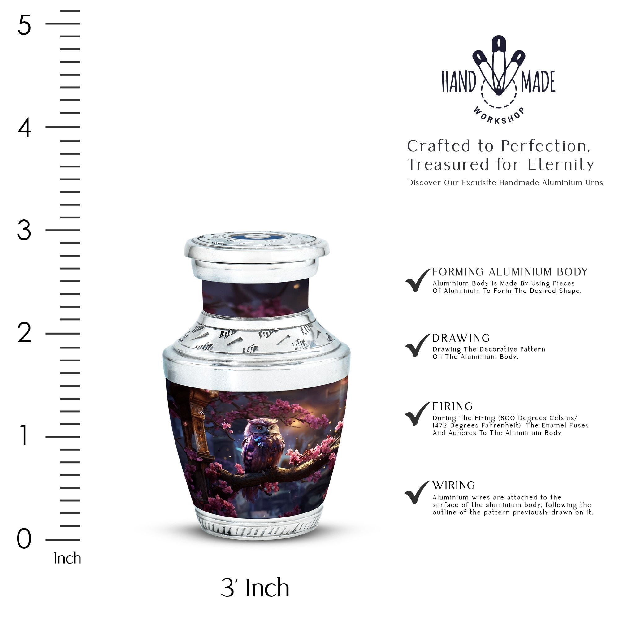 Small Engraved Owl In Lamp Tree Urn For Adult Mother & Father - Urn For Human Ashes Adult Woman & Men - Cheap Urns For Human Ashes - Ash Urns For Humans - Adult Cremation Urns (Size - 3Inch, 1Pcs)