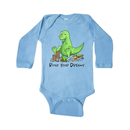 

Inktastic Build Your Dreams Dinosaur Crafting Gift Baby Boy or Baby Girl Long Sleeve Bodysuit