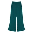 thumbnail image 3 of Yartina Womens Stretchy Wide Leg Palazzo Long Pants Casual Chiffon Elastic High Waist Loose Trousers Green L, 3 of 5