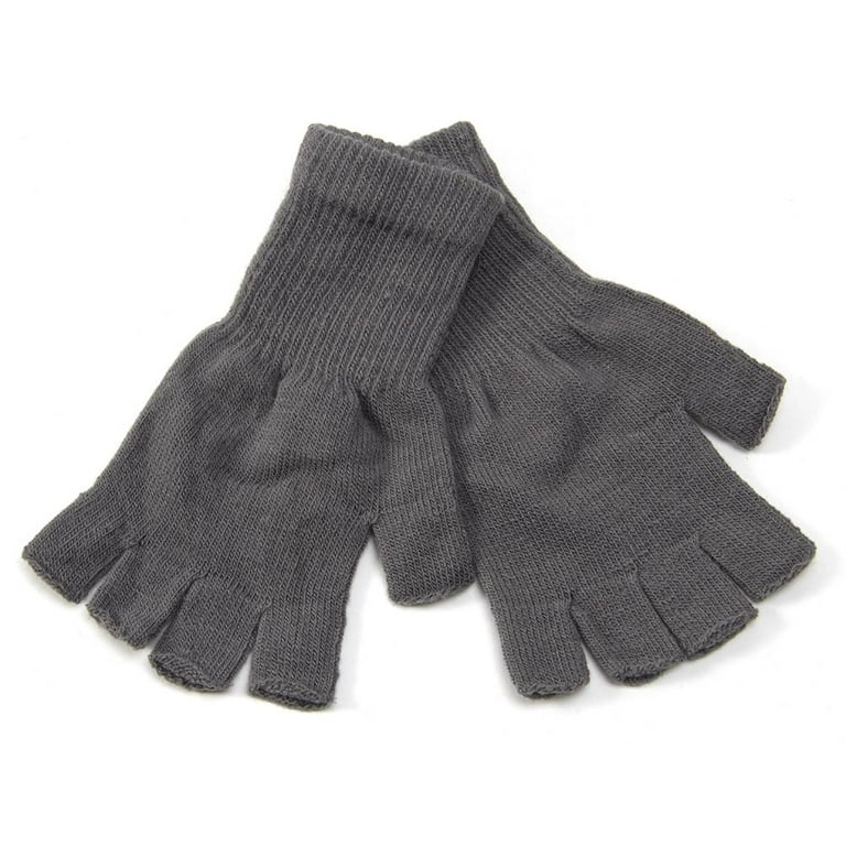 Gravity Threads Unisex Warm Half Finger Stretchy Knit Fingerless Gloves,  Grey