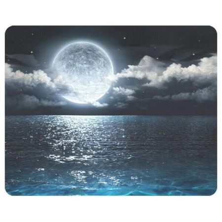 SUNENAT Mouse Pad, Square Anti-Slip Rubber Gaming Mousepad, Premium-Textured & Waterproof Mouse Mat, Cute Office Mouse Pads for Women Men Computer Laptop, 10" x 8", Lake Moon Night