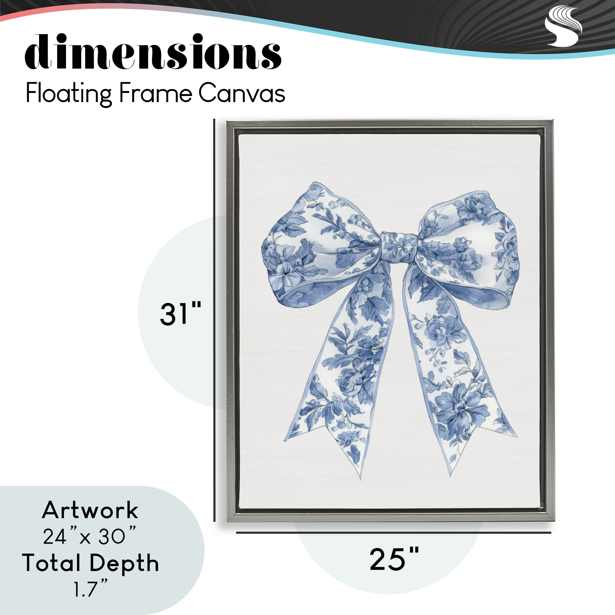Soft Delicate Toile Bow Gray Framed Floater Canvas Wall Art, design by Lettered and Lined