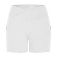thumbnail image 6 of snilers Biker Shorts Women Crossover High Waisted Tummy Control Gym Shorts Workout Solid Color Stretchy Yoga Shorts with Pocket, 6 of 6