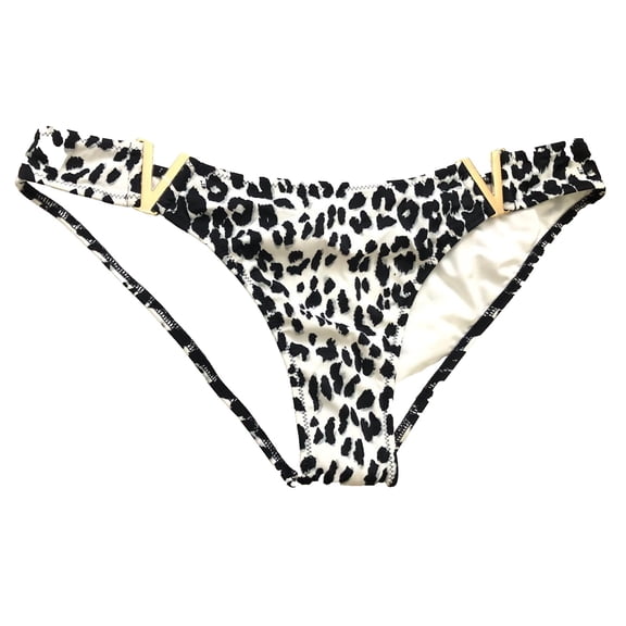 Victoria's Secret Swim Bling Gold V Hardware Bikini Bottom Black & White Leopard Print Size X-Large NWT