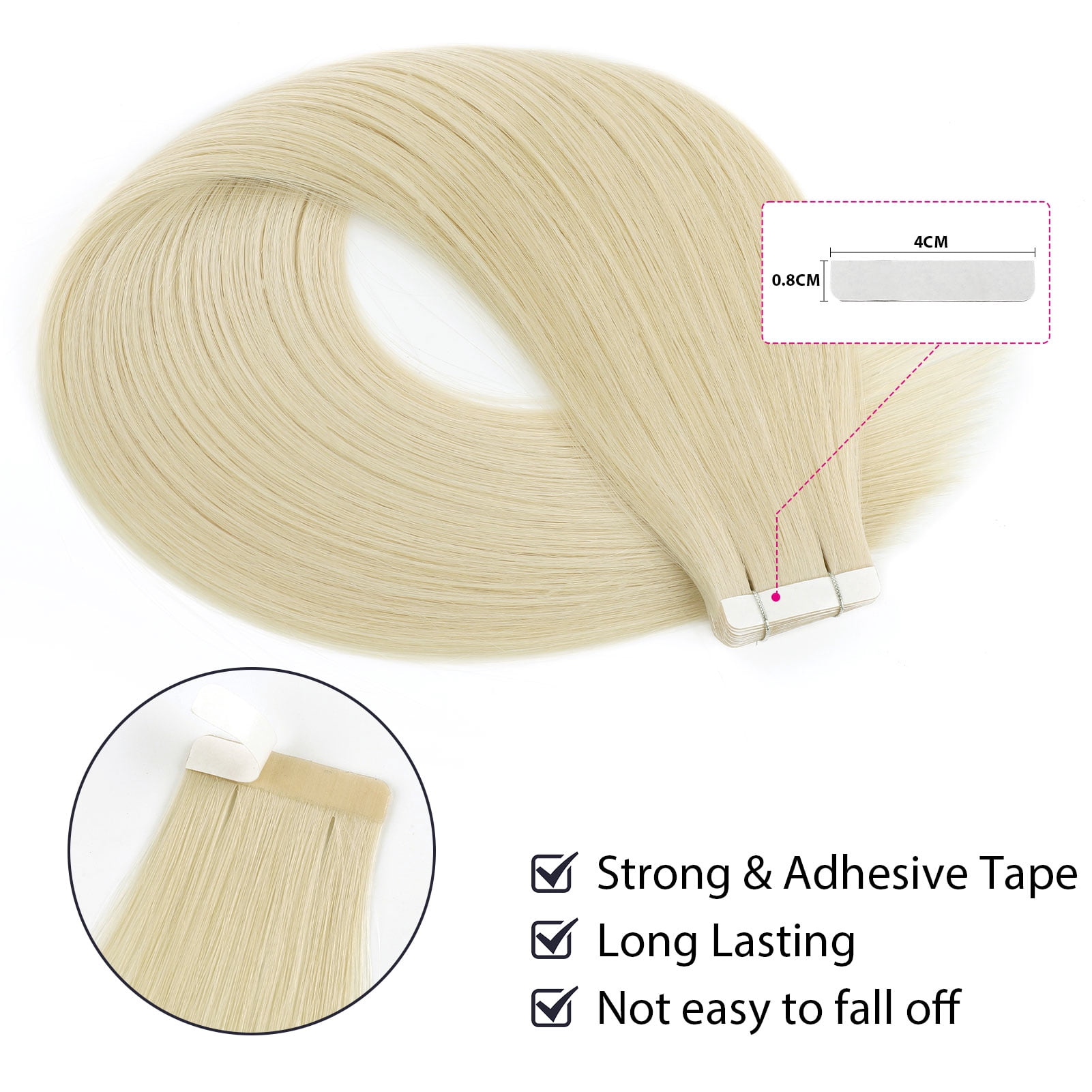 Sassina Tape-In Hair Extensions 100% Human Hair Beach Blonde #613 18 Inch 20pcs 50g