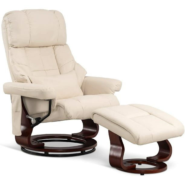 Mcombo Recliner With Ottoman Reclining, White Leather Recliner Chair